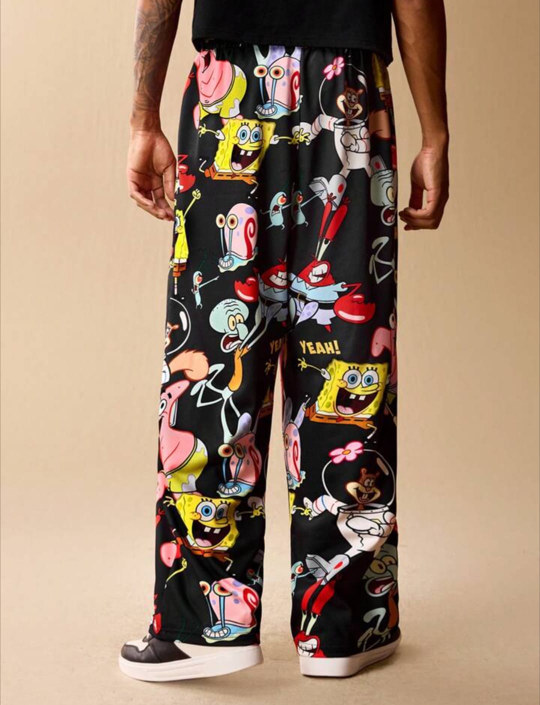 Cartoon Character Print Wide-Leg Pants – Casual Streetwear Graphic Trousers